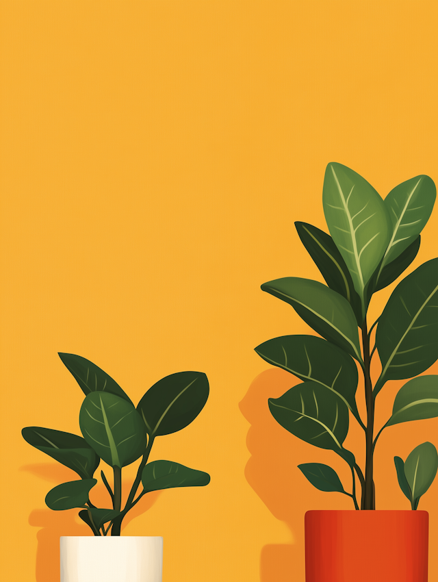 Two Potted Plants on Yellow Background