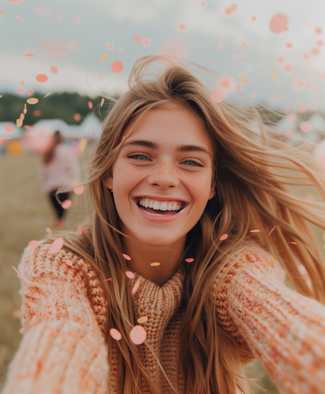 Joyful Woman Taking Selfie Outdoors