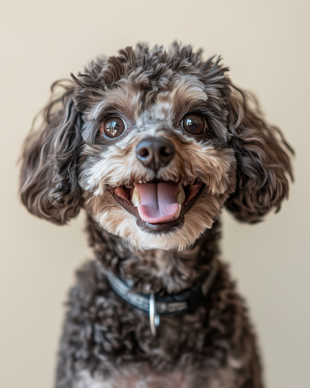 Happy Curly-Furred Dog Close-Up