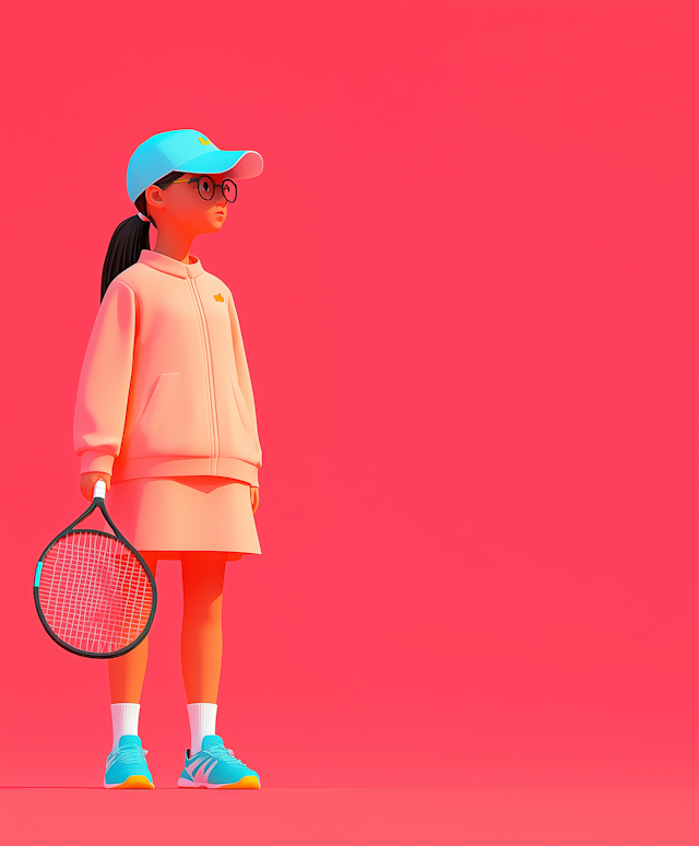 Stylized Female Athlete with Tennis Racket