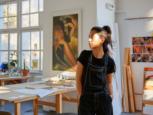 Contemplative Artist in Studio