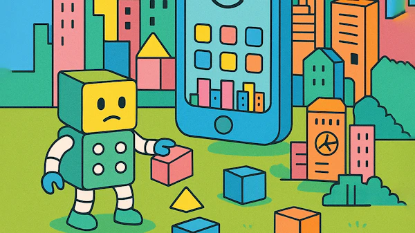 Sad Robot in Cityscape