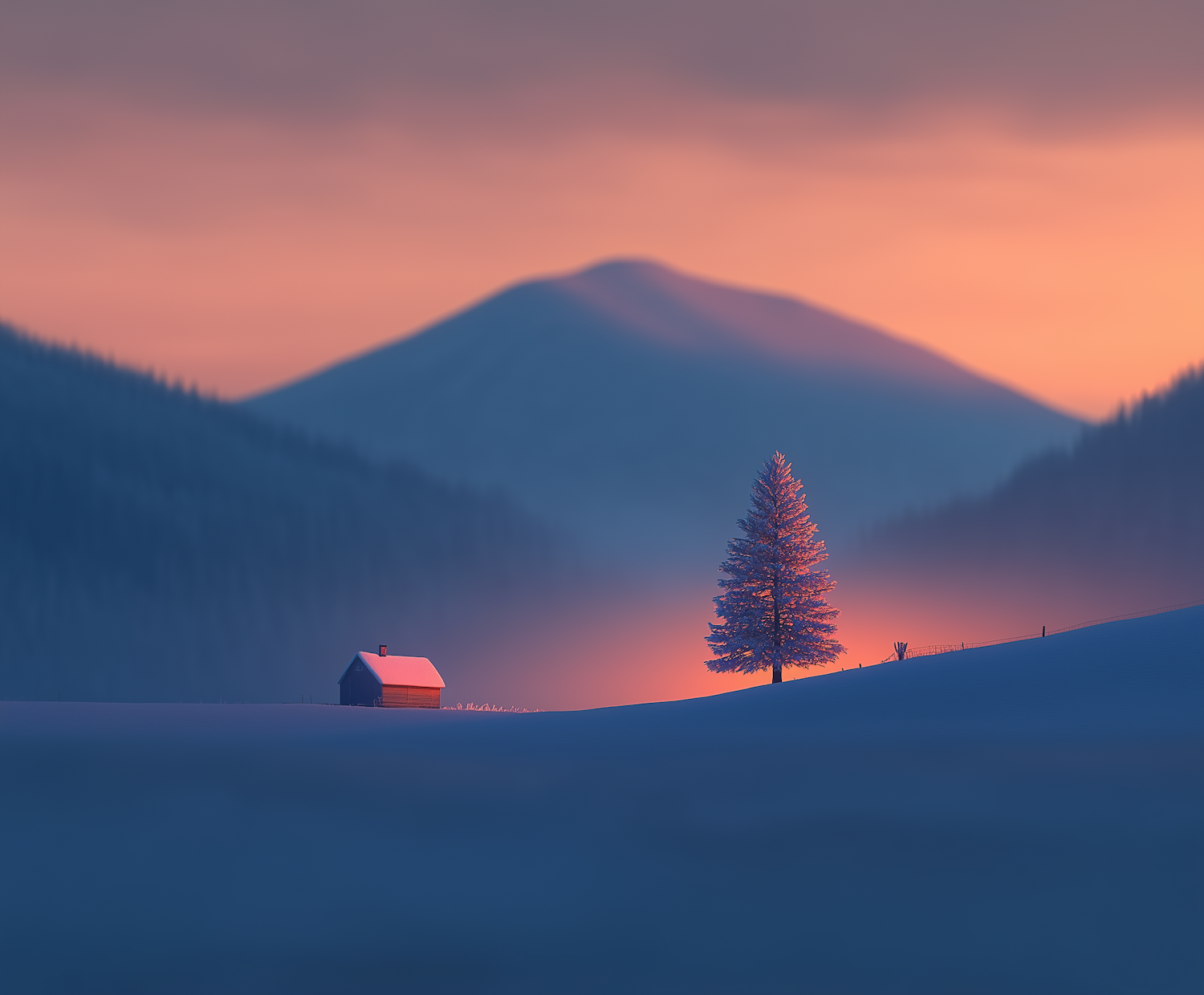 Serene Winter Landscape at Sunset