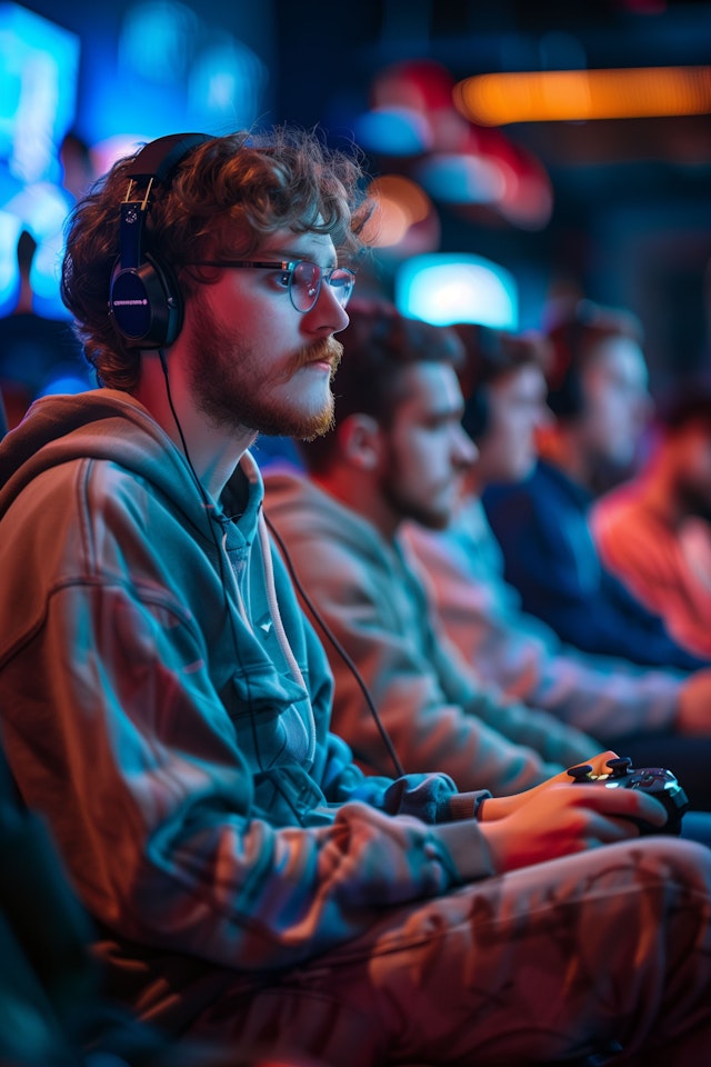 Focused Gamer at Gaming Event