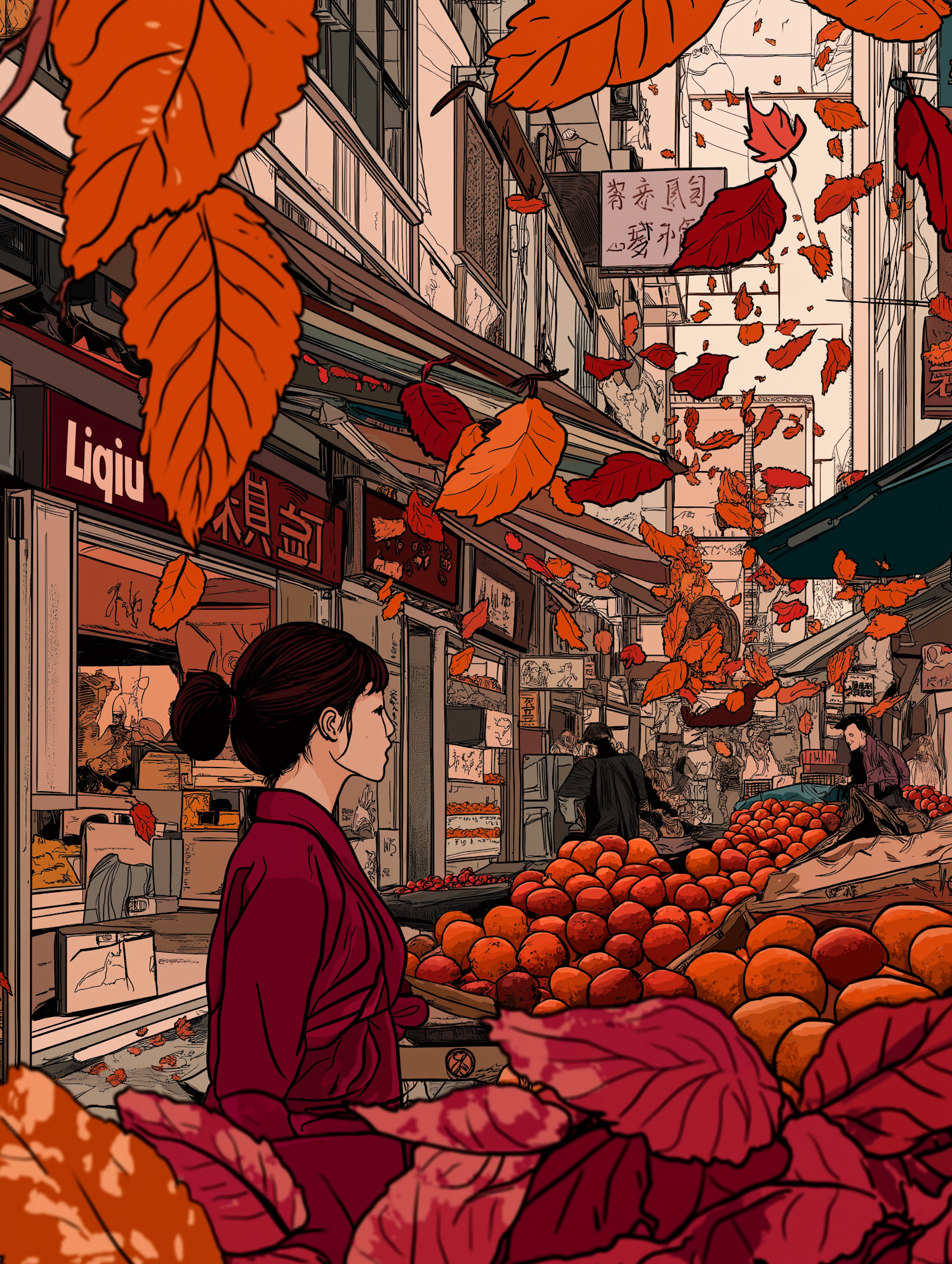 Bustling Autumn Market Scene