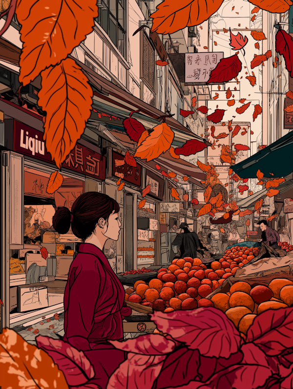 Bustling Autumn Market Scene