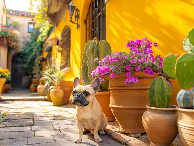 French Bulldog in Sunlit Alley