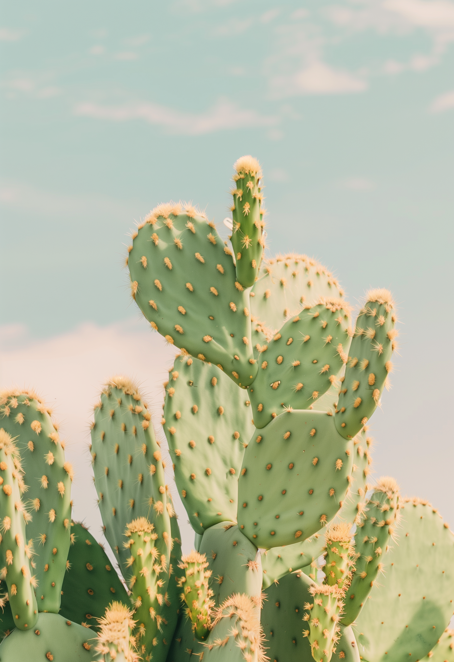 Vibrant Cacti Against Pastel Sky