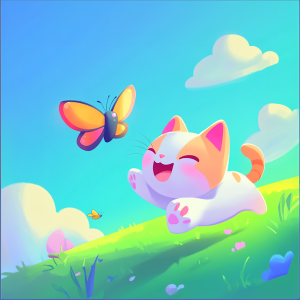 Joyful Kitten and Butterfly