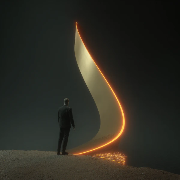 Man and Glowing Structure