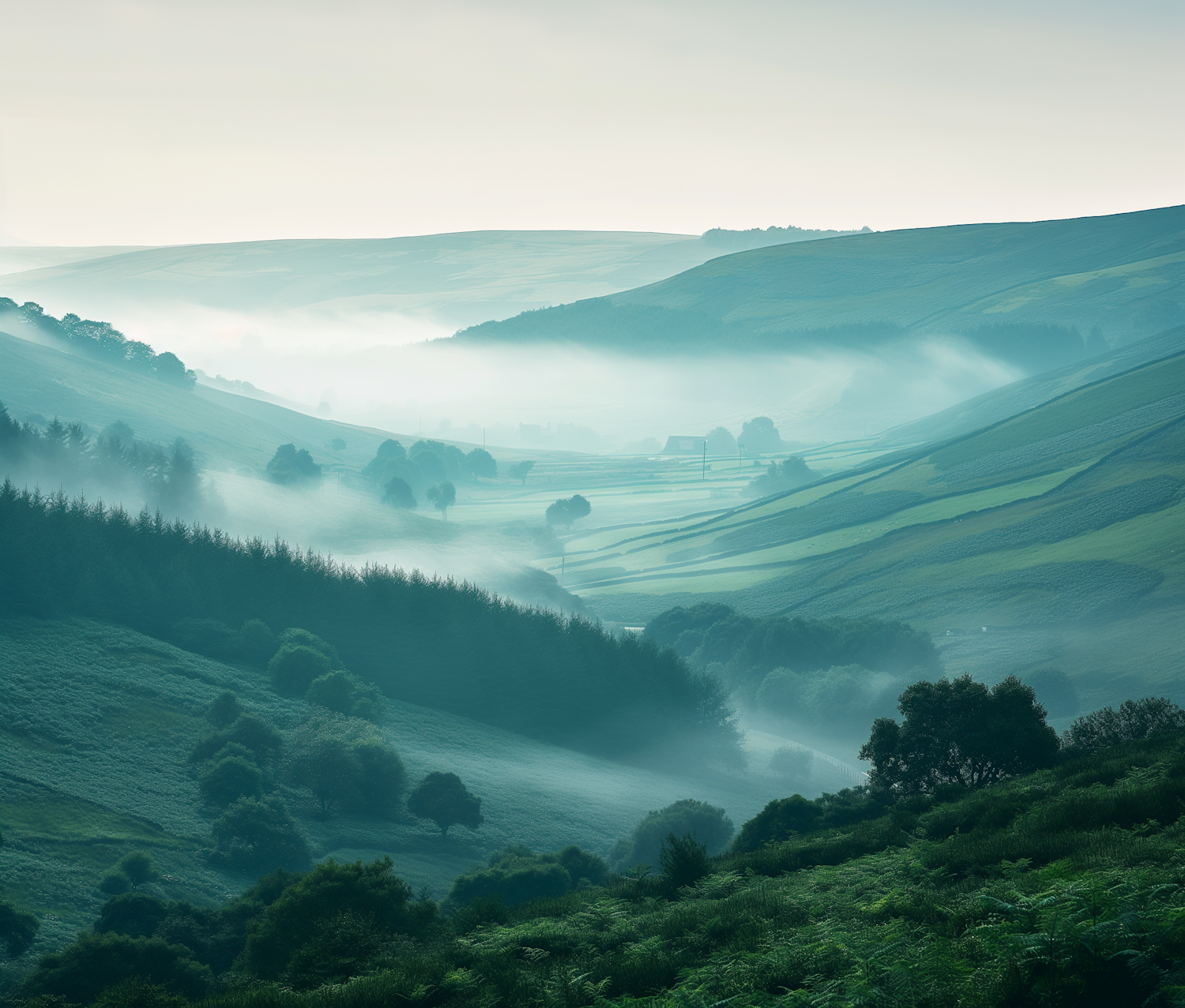 Misty Rolling Hills Landscape