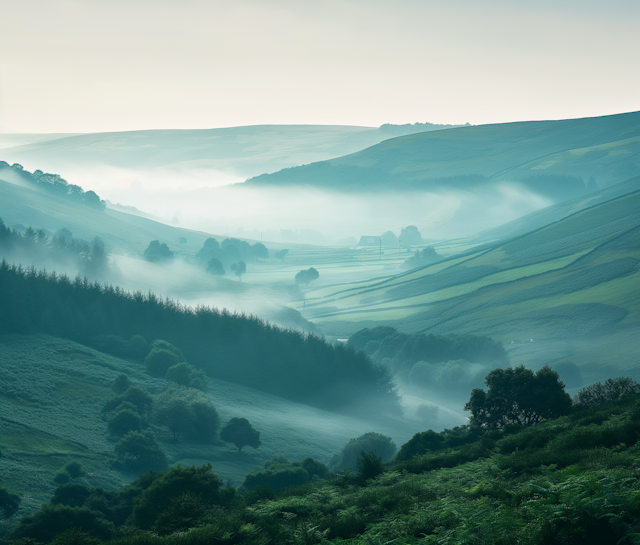 Misty Rolling Hills Landscape