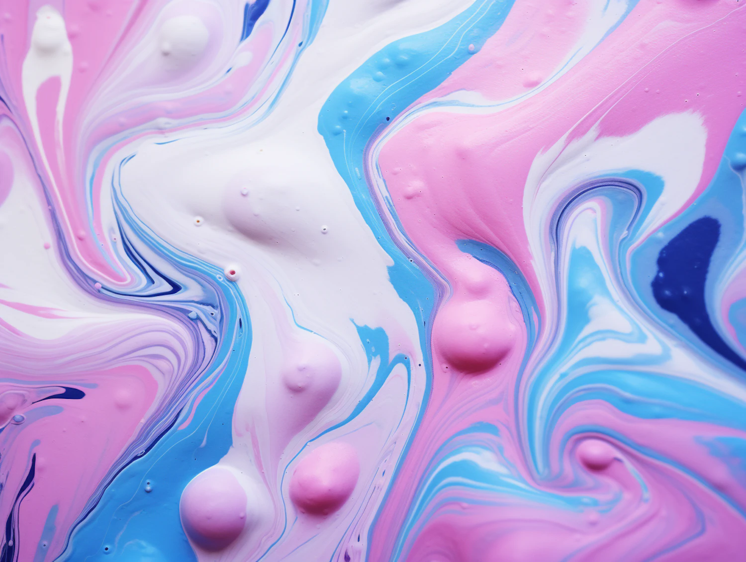 A vibrant abstract swirl of pink, blue, and white marbled texture