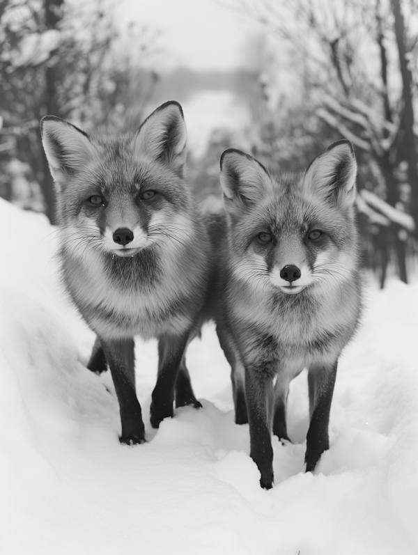 Twin Foxes in Snow