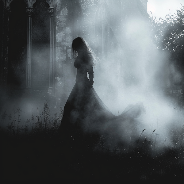 Ethereal Woman in Misty Landscape