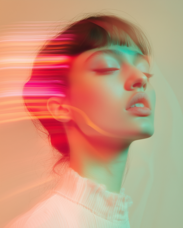 Serene Portrait with Light Streaks