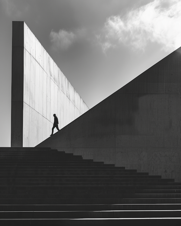 Lone Figure Amidst Concrete Giants