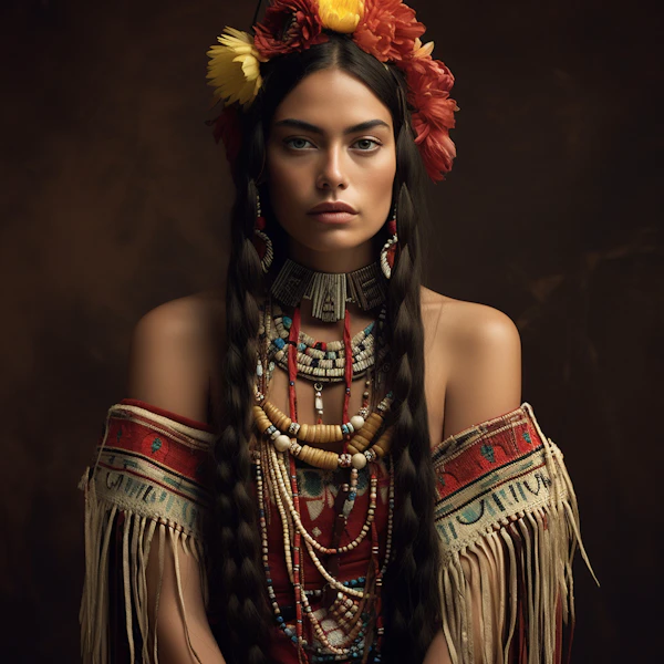 Woman with Braided Hair and Floral Adornments
