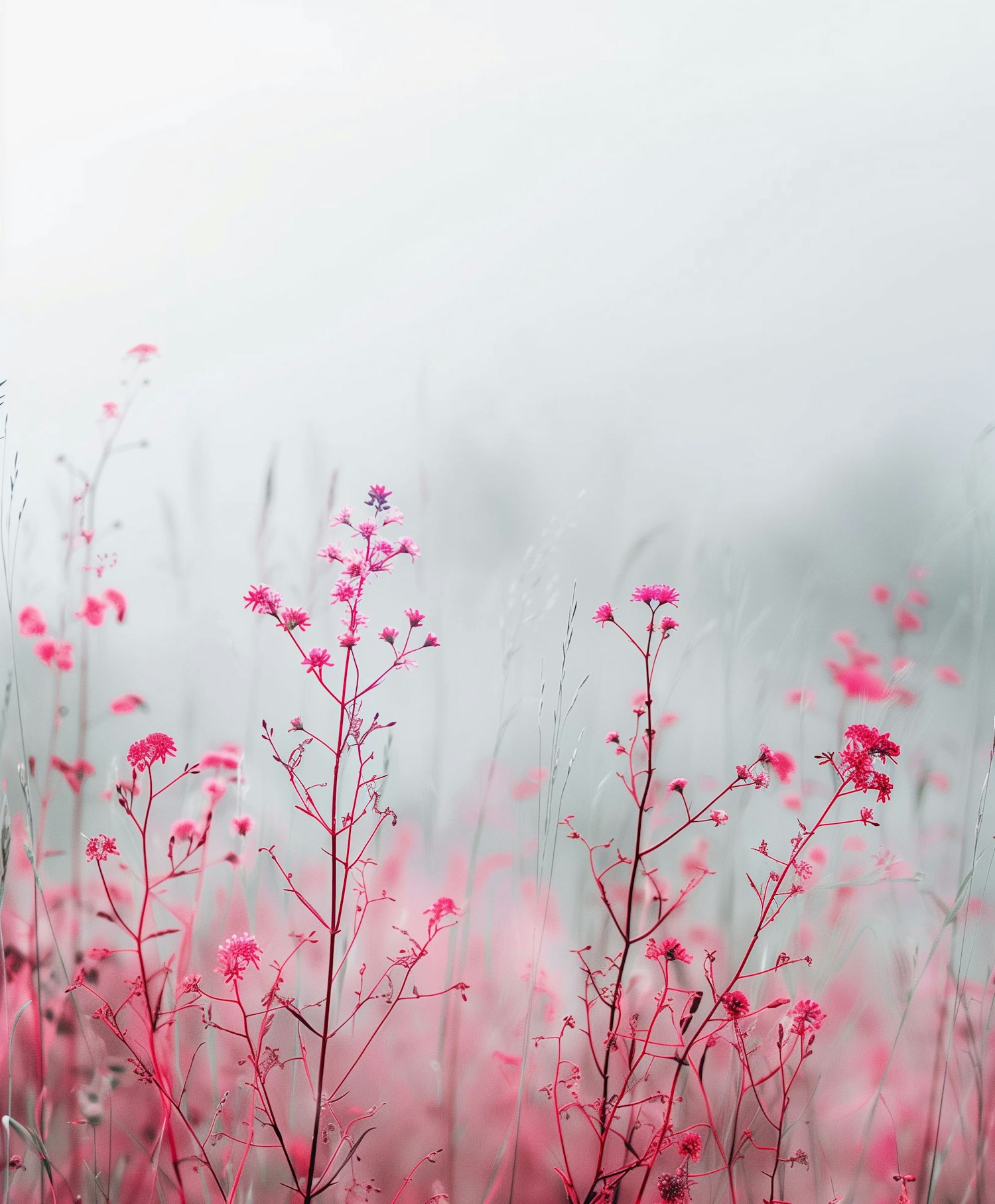 Ethereal Pink Wildflowers in Mist