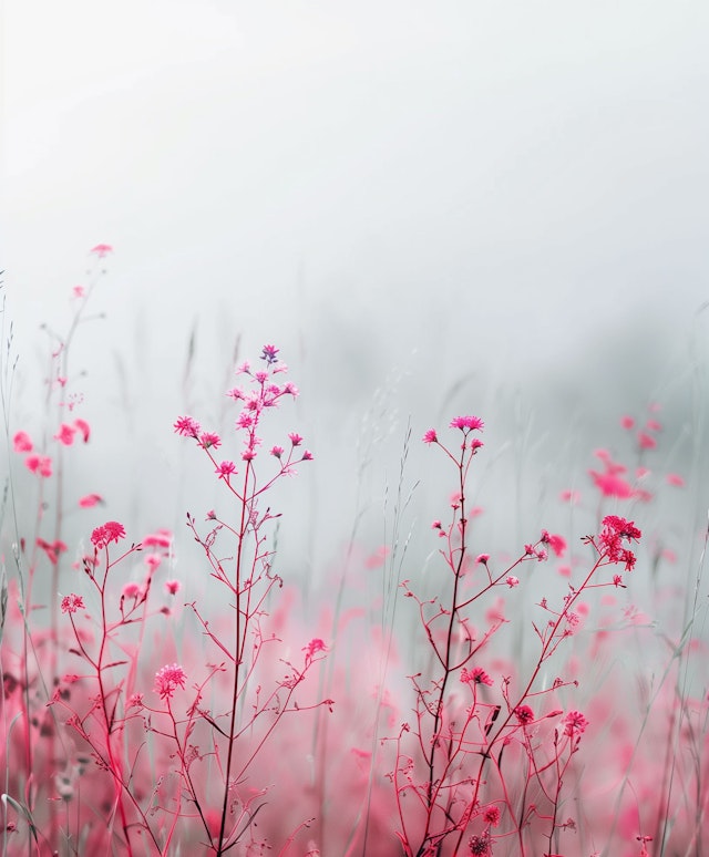 Ethereal Pink Wildflowers in Mist