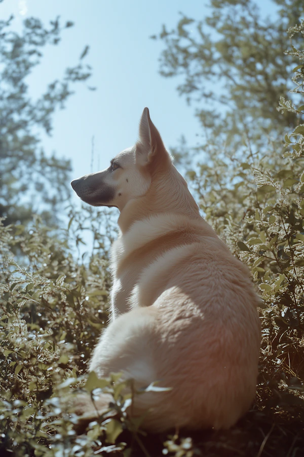 Dog in Lush Greenery