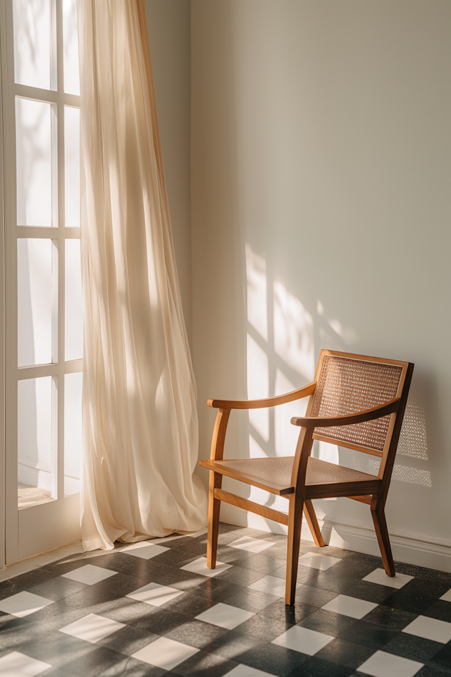 Serene Indoor Scene with a Single Wooden Chair