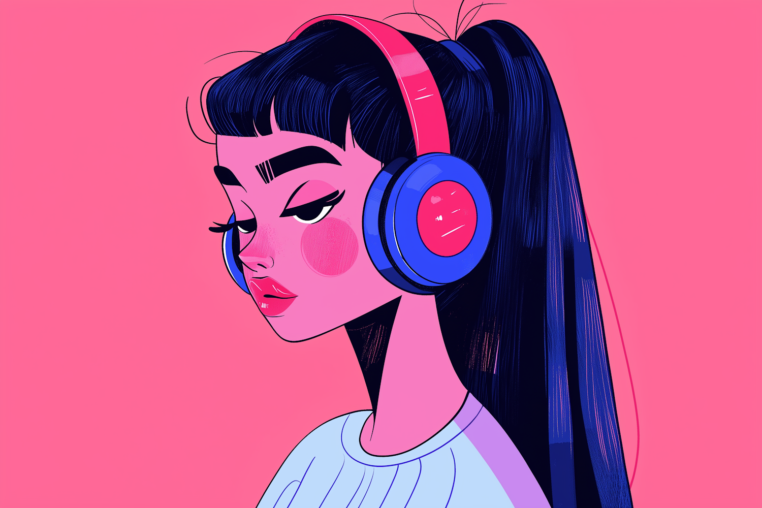 Cartoonish Female with Headphones Illustration