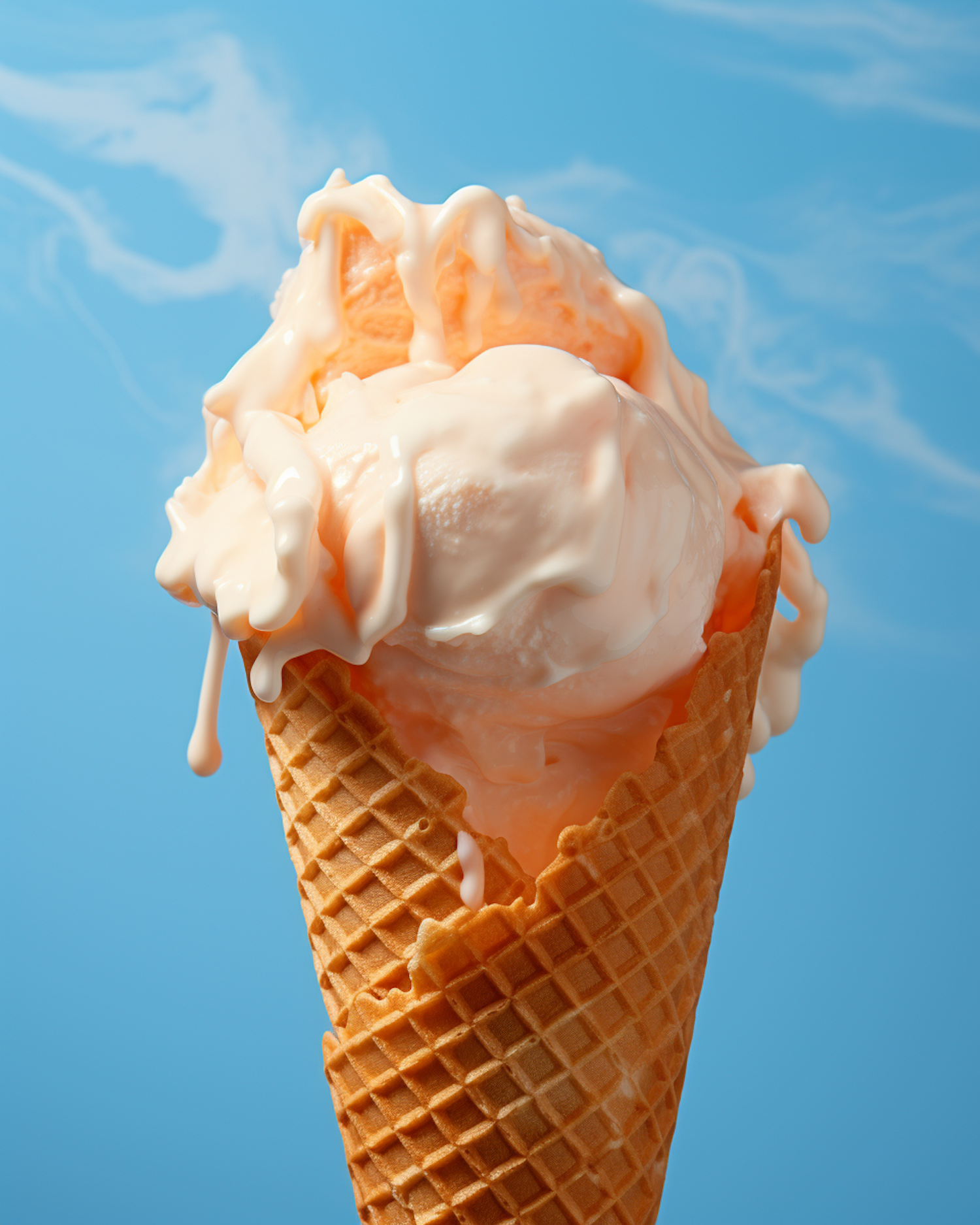 Summer Bliss: Melting Peach Ice Cream Cone