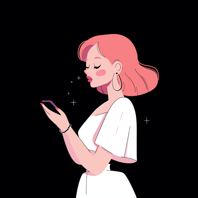 Stylized Female Character with Smartphone