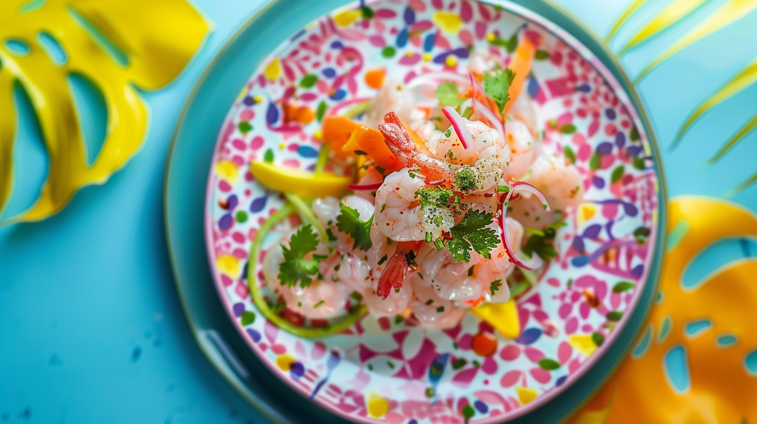 Vibrant Shrimp Salad on Floral Plate