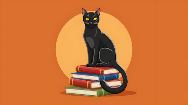 Elegant Black Cat on Books