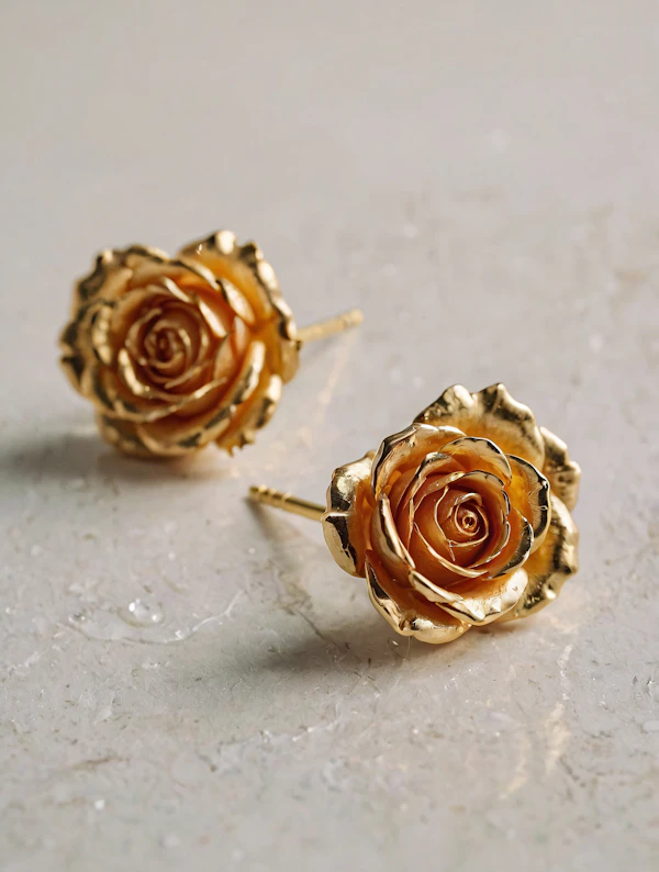 Gold Rose Stud Earrings