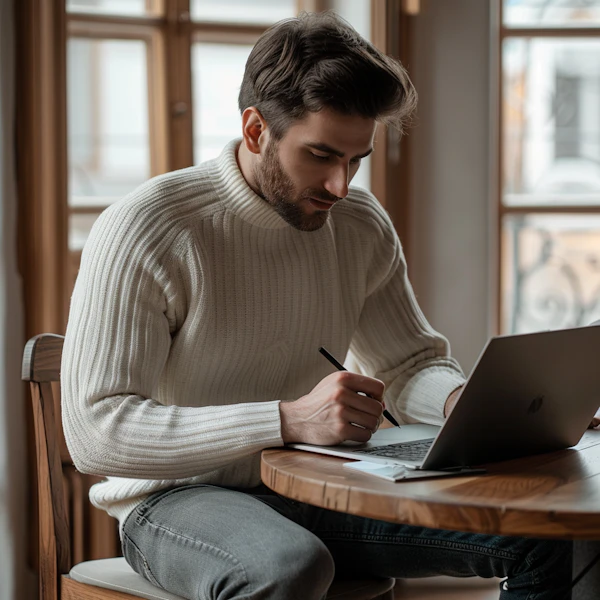 Man Writing at Table