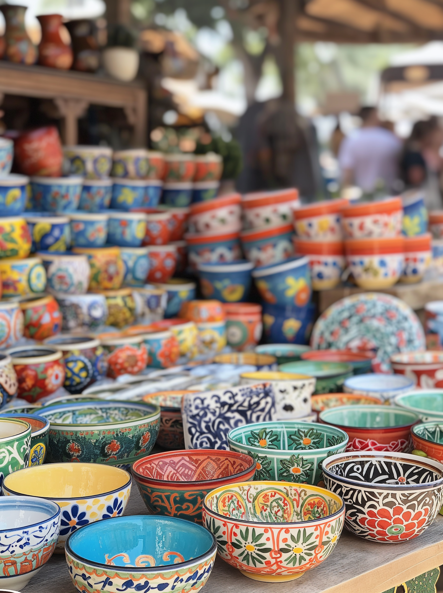 Artisan Ceramic Bowls at Outdoor Market