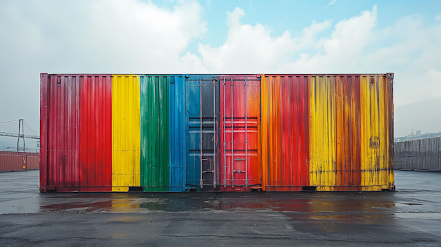 Colorful Shipping Container Under Grey Sky