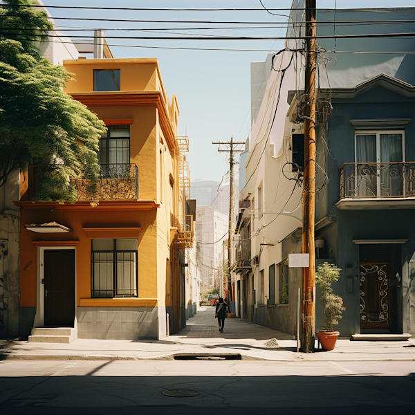 Sunlit Serenity on Colorful Urban Street