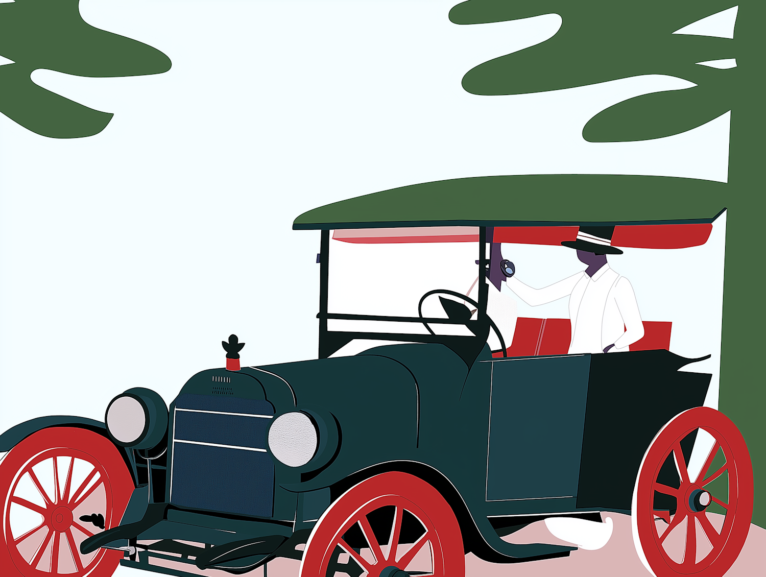 Vintage Car Illustration with Two Passengers