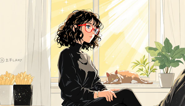 Woman and Cat by Window