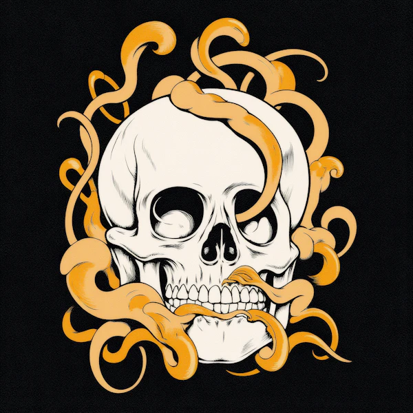 Skull with Orange Tendrils