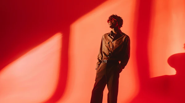 Person in Red-Hued Environment
