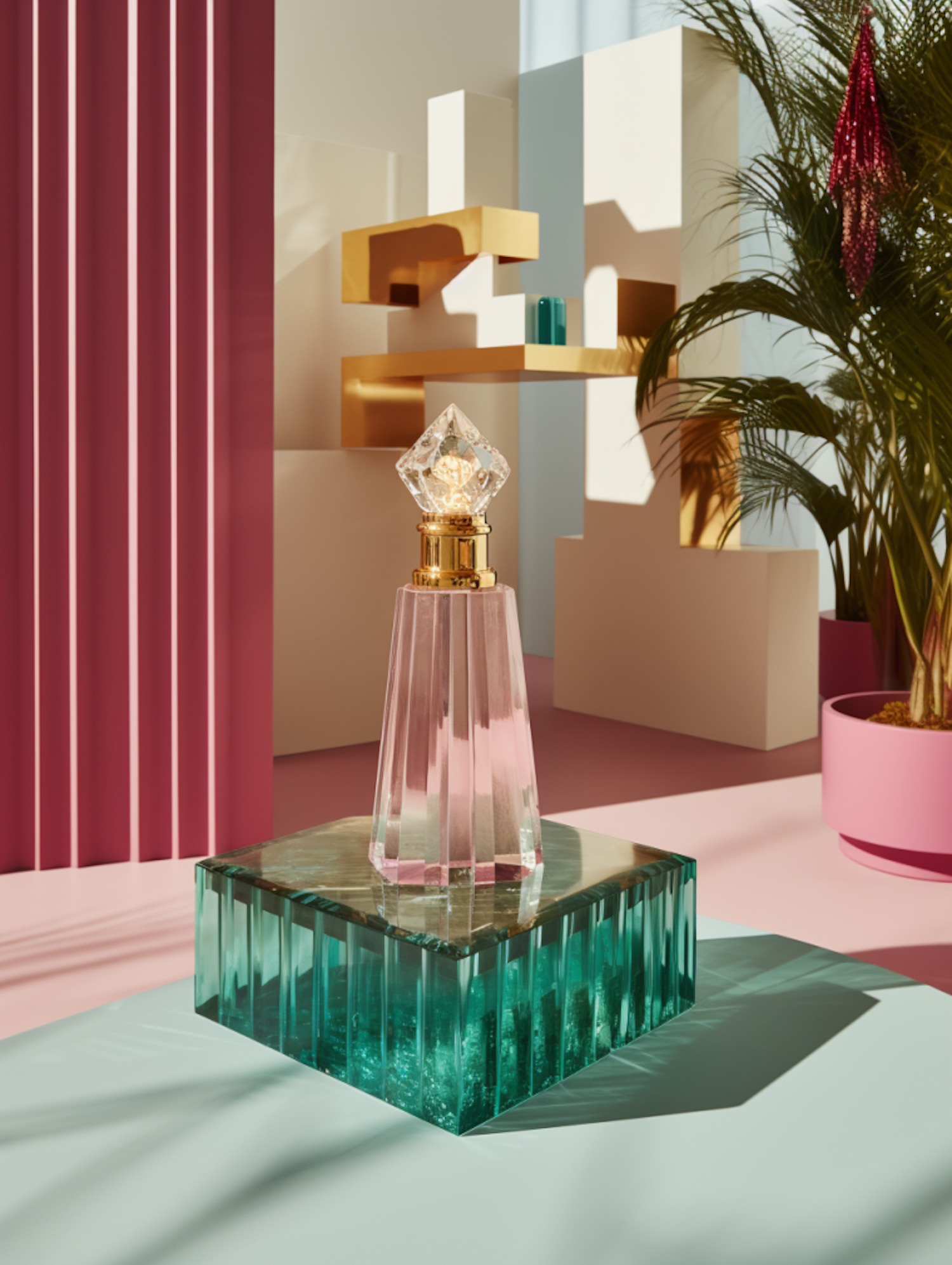 Geometric Elegance Reflective Teal Perfume