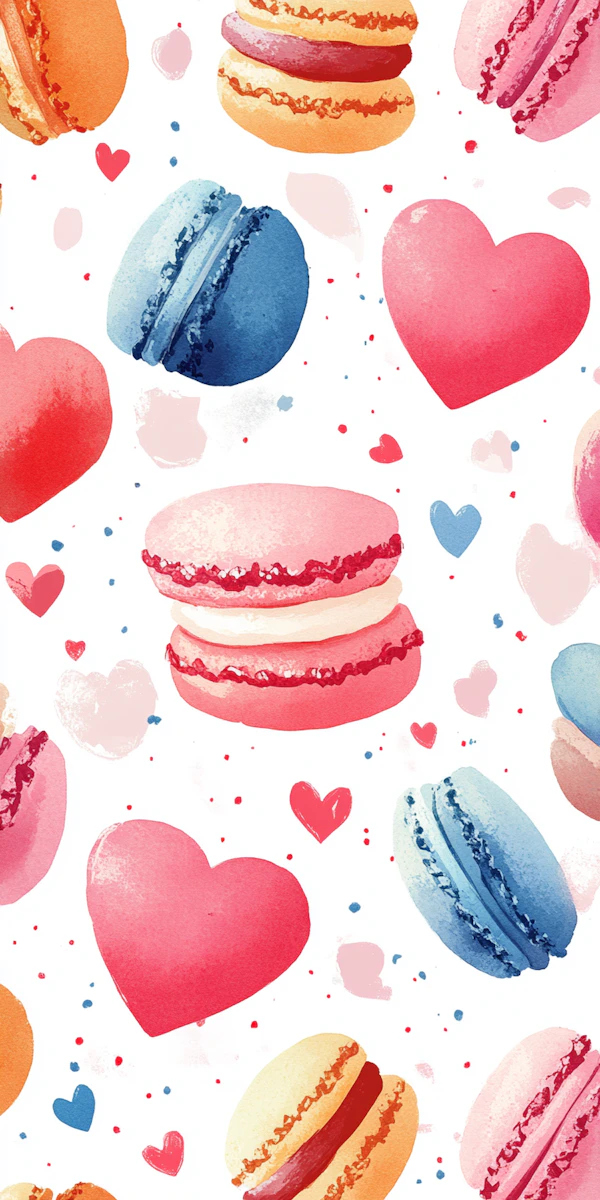 Colorful Macarons and Hearts Illustration