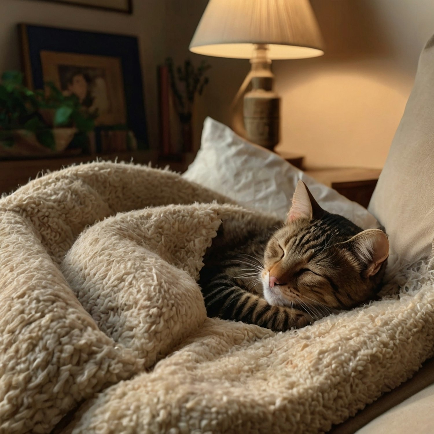 Cozy Cat on Blanket