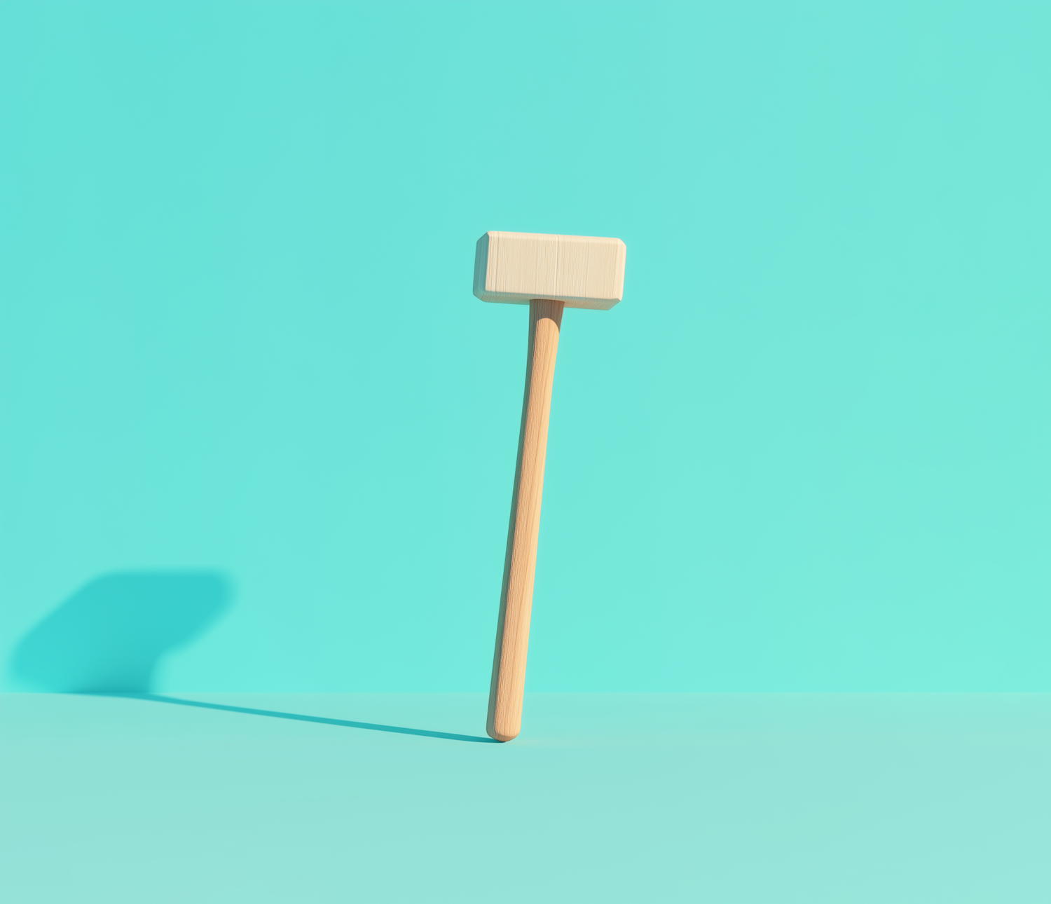 Upright Wooden Hammer Against Aqua Blue Background