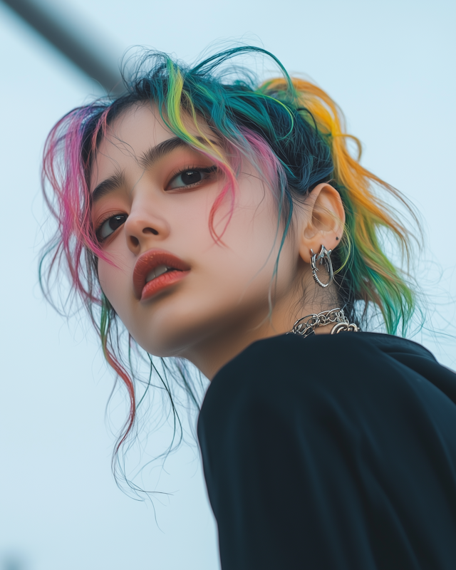 Vibrant Multicolored Hair Portrait