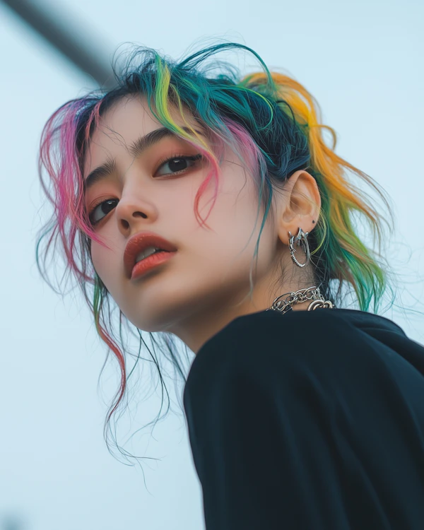 Vibrant Multicolored Hair Portrait