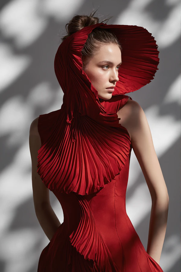 Avant-Garde Red Garment Portrait