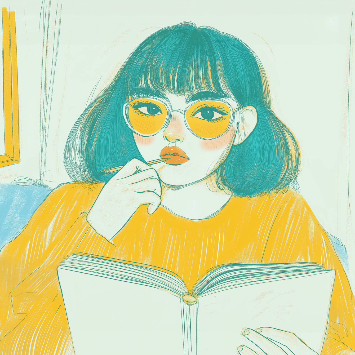 Stylized Illustration of a Thoughtful Reader