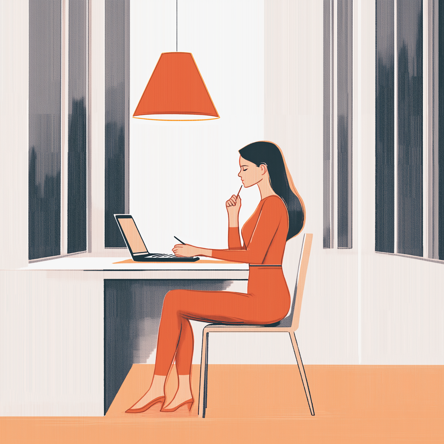 Serene Workspace with Focused Woman