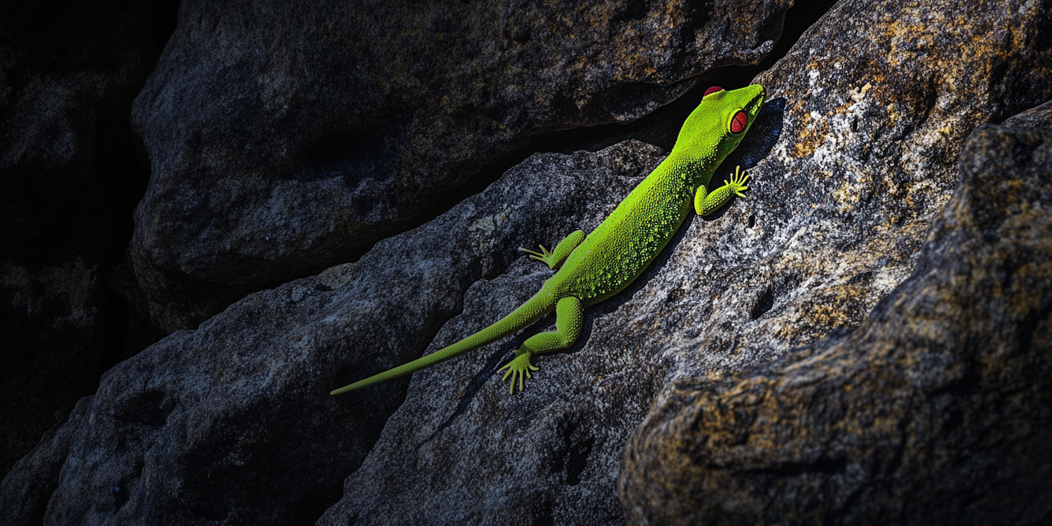 Vibrant Green Gecko on Rock